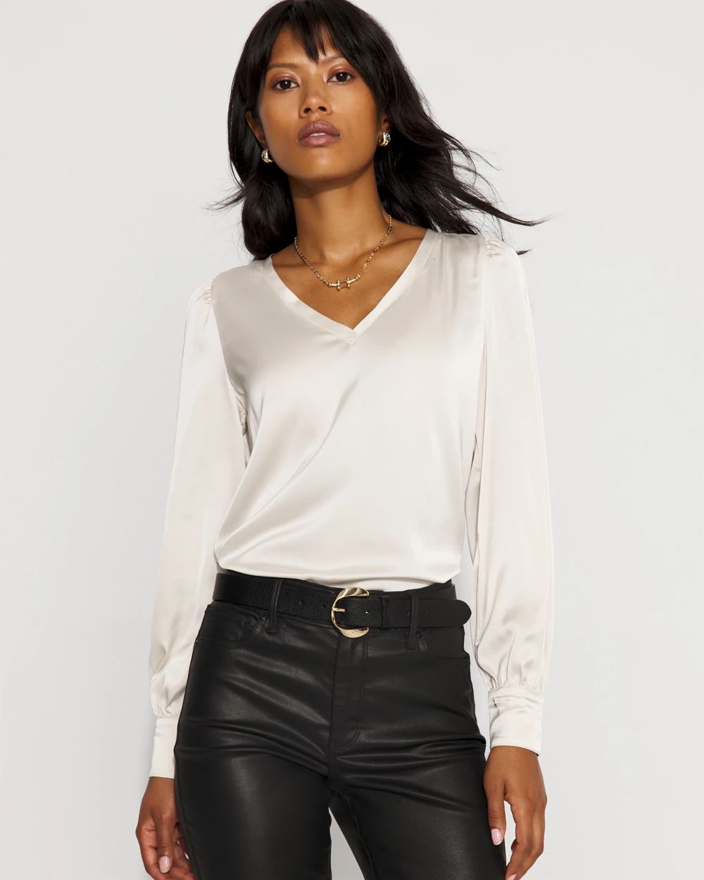 Knit Mix Satin Top | White House Black Market